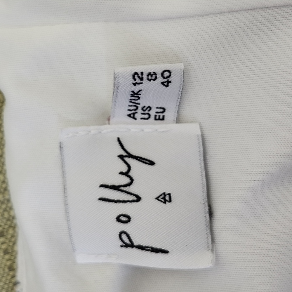 Polly Women's White with Small Blue Flowers, Spaghetti Strap, Lined Mini Dress - Picture 7 of 10